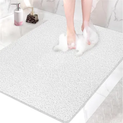 Obrázok produktu pre Protisklzová podložka pod sprchu, 80x100 cm, biela, vyrobená z PVC s textúrou podobnou ľufy, s odvodňovacími otvormi