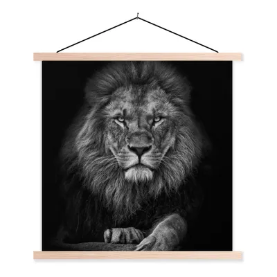 Produktbild von MuchoWow® Textilposter Löwe - Tiere - Schwarz - Weiß 40x40 cm mit holzfarbenen Rahmen - Posterleiste