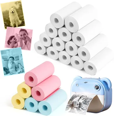 Imagen del producto de Juego de papel para impresoras térmicas, 20 rollos (14 blancos, 6 de color), 57 x 25 mm, para mini impresoras térmicas