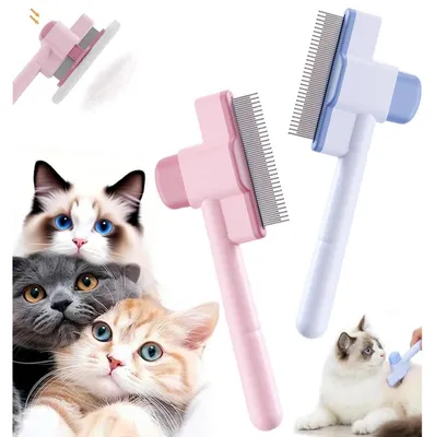 Image de Brosse pour chats et brosse pour chiens avec fonction d'auto-nettoyage, rose et bleu
