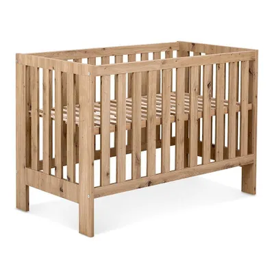 Produktbild von Babybett 120x60 cm Eiche Holzoptik - Modernes Kinderbett - Höhenverstellbares Gitterbett für Neugeborene & Babys