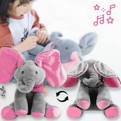 Produktbild von Singender Plüsch Elefant mit bewegbaren Ohren, aus weichem Plüsch und Baumwolle - T2RUMPY 1+1 Gratis Rosa + Rosa