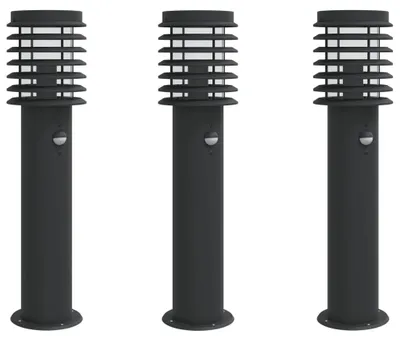 Immagine prodotto di vidaXL Luci di percorso con rilevatore di movimento 3 pz. nero 60 cm acciaio inox
