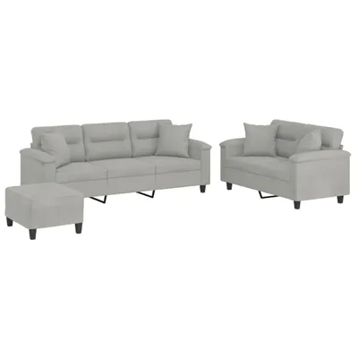 Zdjęcie produktu dla vidaXL 3-częściowa sofa z poduszkami jasnoszara tkanina z mikrofibry