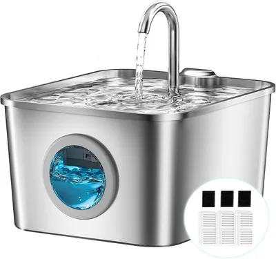 Productafbeelding van Kattenfontein - drinkfontein van roestvrij staal - 2,6 l - ultrastil - led - met viervoudig filter