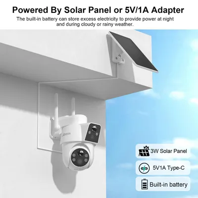 Zdjęcie produktu dla Kamera monitoringu solarna - kamera bezpieczeństwa WLAN PTZ - 4MP, podwójny obiektyw - kolorowa nocna wizja - detekcja ruchu (PIR) - IP66 - dwukierunkowy dźwięk - biała