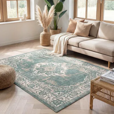 Image de Volero - Tapis vintage - Spring Medaillon Vert/Crème - 120x170 cm