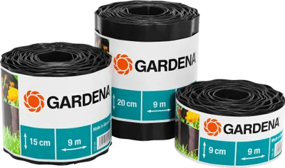 Produktbild von Gardena Raseneinfassung 20 cm hoch: Ideale Rasen-Abgrenzung, auch für Beete, 9 m, verhindert Wurzelausbreitung, aus Kunststoff, braun (534-20)
