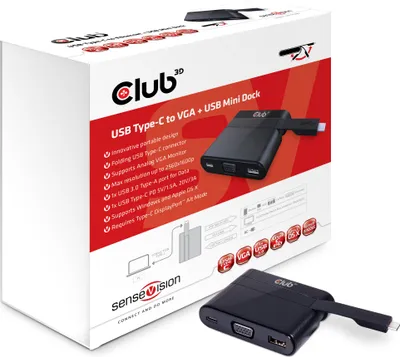Produktbild von Club3d CLUB3D USB Typ C zu VGA + USB 3.0 + USB Typ C Ladedock