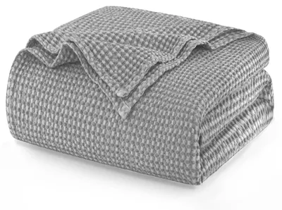 Produktbild von 100% Baumwolle Decke 150 x 200 cm, Waffelmuster, leichte Tagesdecke, Sofadecke, Couchdecke, hellgrau