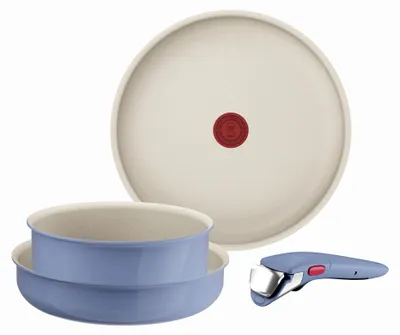 Productafbeelding van Tefal Ingenio Serenity L829S404 kookgerei, 4-delig, standaard, met antiaanbaklaag, veilig afneembaar handvat, stapelbaar ontwerp, kleur: blauw