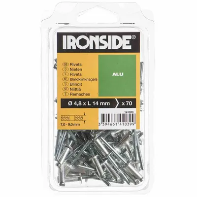 Produktbild von Ironside IR141039, Blindniete, Aluminium, Edelstahl, Edelstahl, 4,8 mm, 14 mm
