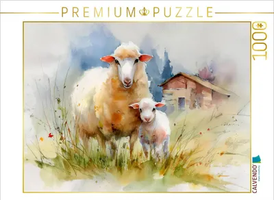 Produktbild von CALVENDO Puzzle Ein Schaf behütet liebevoll ihr Lamm | 1000 Teile Lege-Größe 64x48cm Foto-Puzzle für glückliche Stunden