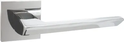 Produktbild von DOMINO Türgriff ohne Schlossrosette | quadratische Rosette | Türklinke für Zimmertür, Bürotür | Türbeschläge aus Aluminium |Chrom Türdrückergarnitur |ELENA QR SLIM M6