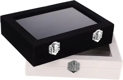 Image de Boîtes à bijoux en velours - Rangement pour bijoux - Organisateur de bijoux - Avec couvercle transparent - 20x15x4,5 cm - Noir, beige