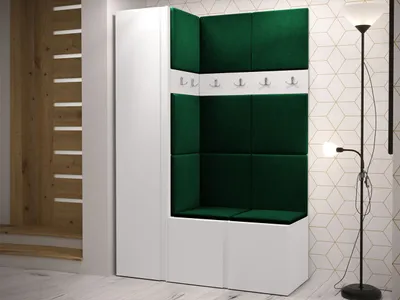 Obrázek produktu pro Předsíňová stěna s botníkem a panely 42x42 SELAND 5 - bílá / zelená
