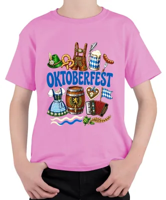 Produktbild von Bayern Tracht Lederhosen Dirndl Volksfest Wiesngaudi Kinder T-Shirt, Pink, 116