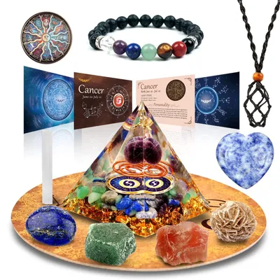 Immagine prodotto di Solidchoice - Piramide di orgone con pietre corrispondenti al segno zodiacale del Cancro