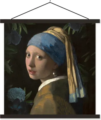 Produktbild von MuchoWow® Textilposter Das Mädchen mit dem Perlenohrring - Vermeer - Kunst 60x60 cm mit schwarzem Rahmen - Posteraufhänger