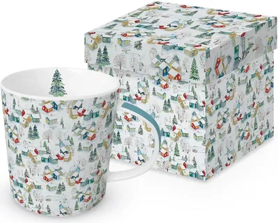 Produktbild von Kaffeebecher Winterhäuschen in Geschenkbox, Winterlandschaft Henkelbecher Tasse