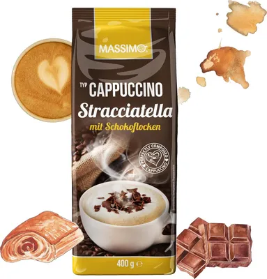 Produktbild von MASSIMO Cappuccino Stracciatella mit Schokoflocken 10 x 400g / Aromatisiertes Getränkepulver mit löslichem Bohnenkaffee