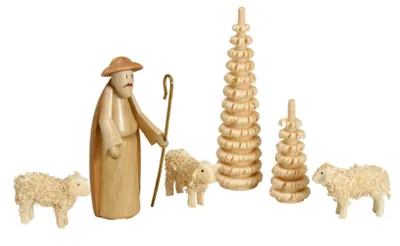 Obrázek produktu pro Miniaturní figurky pastýř s ovcemi a stromy Výška 6,5 cm NOVINKA