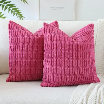 Productafbeelding van Set van 2 corduroy zachte kussenslopen, moderne kussenslopen, decoratieve bankkussens, sierkussenhoes voor woonkamer, bank, slaapkamer, roze-rood