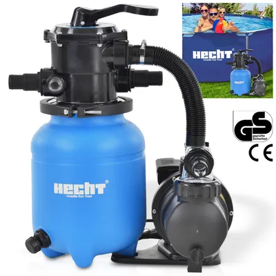 Produktbild von HECHT 302111 Sandilter Anlage Pool | 12 kg | 200 W | 7-Wege Ventil | 6.000 l/h | 32/38 mm Schlauchanschlüsse