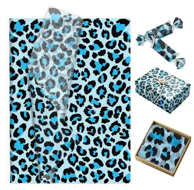 Productafbeelding van Seidenpapier met luipaardprint - 50 vellen - Geschikt om mee in te pakken en te knutselen - Blauw - 50 x 70 cm