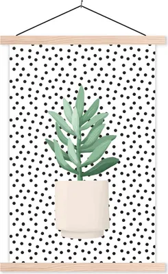 Produktbild von MuchoWow® Textilposter Pflanzen - Sukkulenten - Pflanzgefäß 60x90 cm mit holzfarbenen Rahmen - Textil