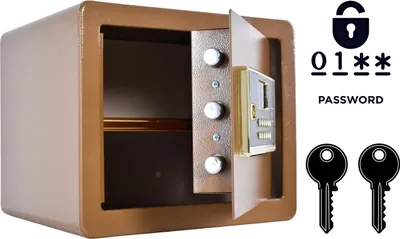 Immagine prodotto di Cassaforte blindata per uso domestico con serratura elettronica e chiave 30x36x30 cm Marrone