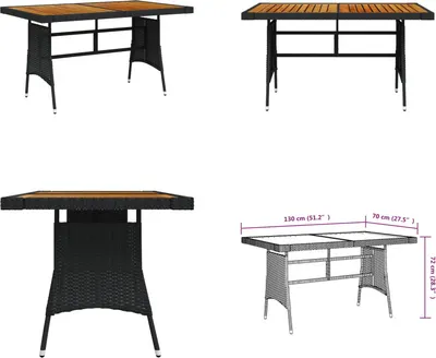Image de vidaXL Table de jardin noire 130x70x72cm Poly Rotin & Bois massif Acacia - Table de jardin - Table de terrasse - Meubles de jardin