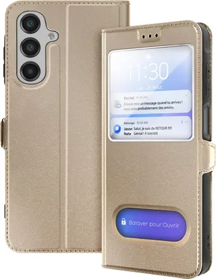 Image de Avizar, Samsung Galaxy A16 Etui de protection à double fenêtre & fonction stand, or