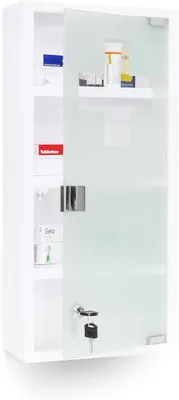 Produktbild von Arztkasten XXL – Edelstahl – Metall und Glas – Hausapotheke – 57 x 27 x 12 cm – Weiß