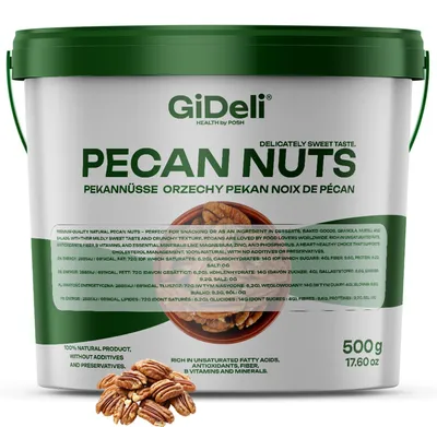 Produktbild von Pekannüsse 500g Ungesalzen Naturbelassen Ganze Rohkost Backzutat Snack GiDeli