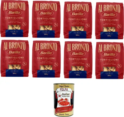 Produktbild von Al Bronzo Pasta Tortiglioni Bronze Gezogene Pasta Rohe Verarbeitungsmethode 8x 500gr + Italian Gourmet polpa 400g