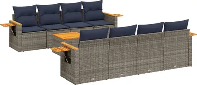 Immagine prodotto di vidaXL Set di divani da giardino 9 pezzi con cuscini in polirattan grigio