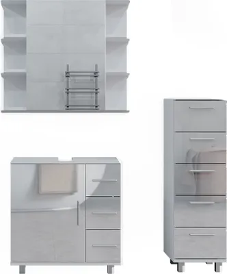 Produktbild von Badmöbel-Set Vicco Ilias Weiß Hochglanz 3 Teile, mit Midischrank, Model 40220