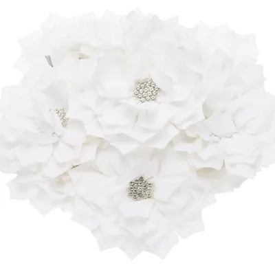 Chiffon Blüten 9 cm, 10 Stück, Weiß, mit Perlen & Strass
