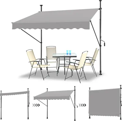 Produktbild von LZQ 300x120cm Klemmmarkise Einziehbar Balkonmarkise mit Handkurbel Balkon Markise Sonnenschutz ohne Bohren Höhenverstellbar Grau