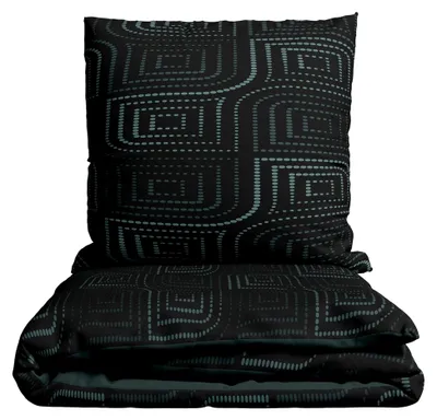Produktbild von Bettwäsche Set aus Baumwolle Renforce Petrol Schwarz Gestreift Wendebettwäsche Deckenbezug Kissenbezug mit Reißverschluss 2-teilig, 155x200 cm