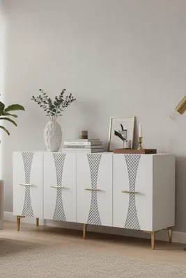 Produktbild von Skye Decor, Hochwertiger Konsolentisch, Weiß & Gold, 150x75x32 cm, 100% Melamin