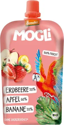 Obrázok produktu pre JABLKO - BANÁN - JAHODOVÁ PĚNA BEZ PRIDANÉHO CUKRU DEMETER120 g - MOHLO