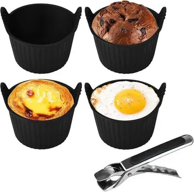Produktbild von Famanu Silikonformen für Airfryer - mit Edelstahlzange - wiederverwendbar und antihaftbeschichtet