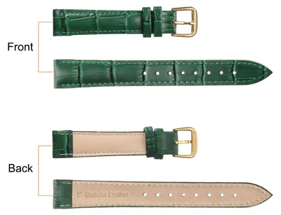 Produktbild von Leder Uhrenarmband 16mm Gepr?gtes Muster Rindsleder Uhrenarmband Ersatz mit Federstegen fš¹r M?nner und Frauen, Grš¹n Gold