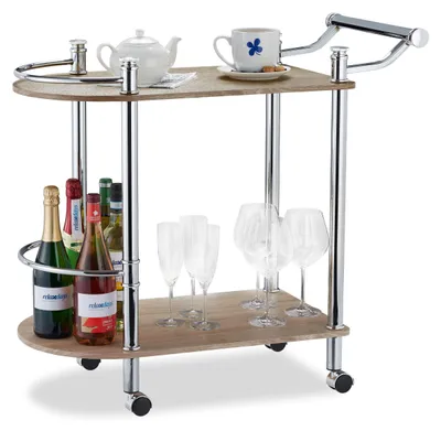 Keukentrolley 2 Etagen MDF Stahl 4 Rollen 76x39x82 cm braun