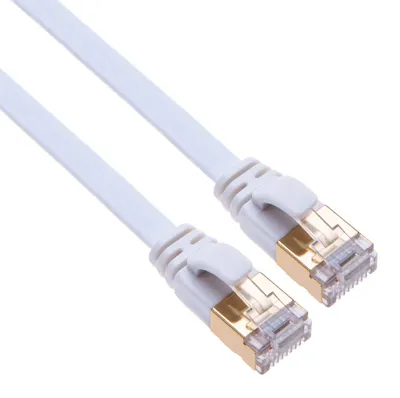 Obrázok produktu pre Sieťový kábel Cat7, plochý, pre pripojenie k televízoru/routeru, internet, 10 metrov, biela farba
