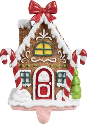 Obrázok produktu pre Clayre & Eef Vianočný ponožkový háčkovaný perníkový domček 13x11x18 cm hnedý plast