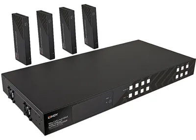 Produktbild von Lindy 38345, 3840 x 2160 Pixel, AV-Sender & -Empfänger, 150 m, Kabelgebunden, Schwarz, HDCP