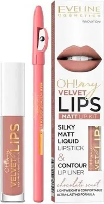Zdjęcie produktu dla Eveline Oh! My Velvet Lips Zestaw matowa pomadka w Płynie 4,5 ml + konturówka do ust 11 Cookie Milkshake